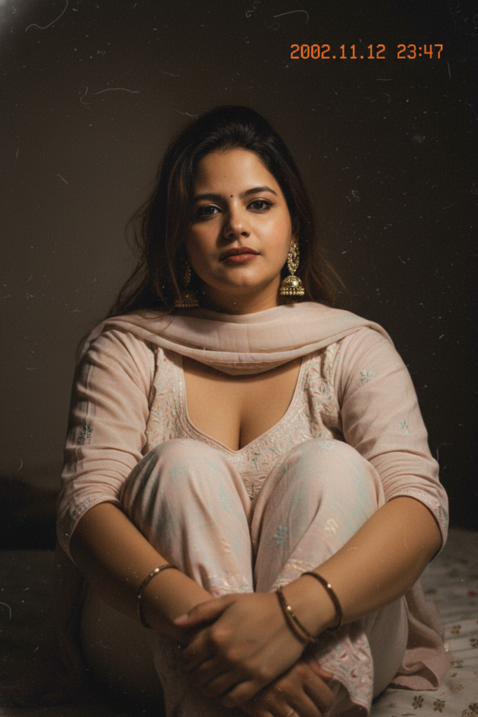 Late Night Beige Salwar Kameez with Heavy Film Grain & Scratches