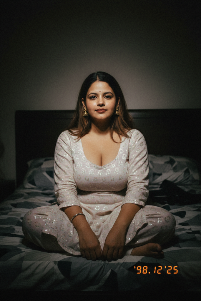 Late 90s Centered Bedroom Portrait with Dramatic Top Lighting"